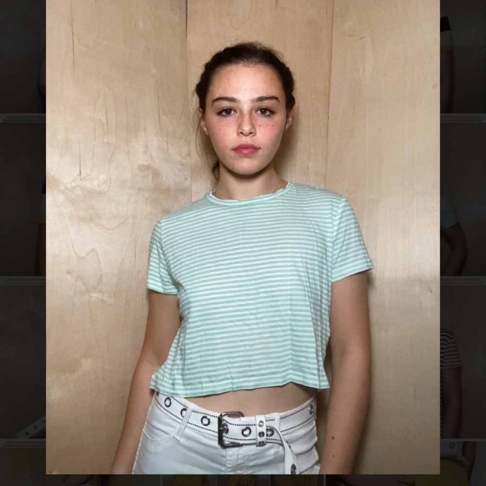 Monki light turquoise and white striped crop tank